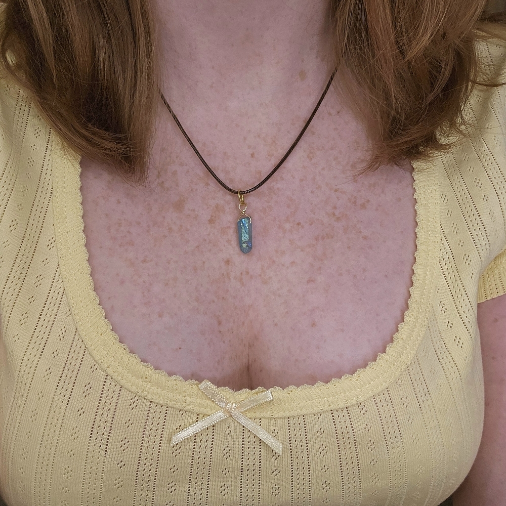 Aqua Aura Rainbow Quartz Necklace Handmade